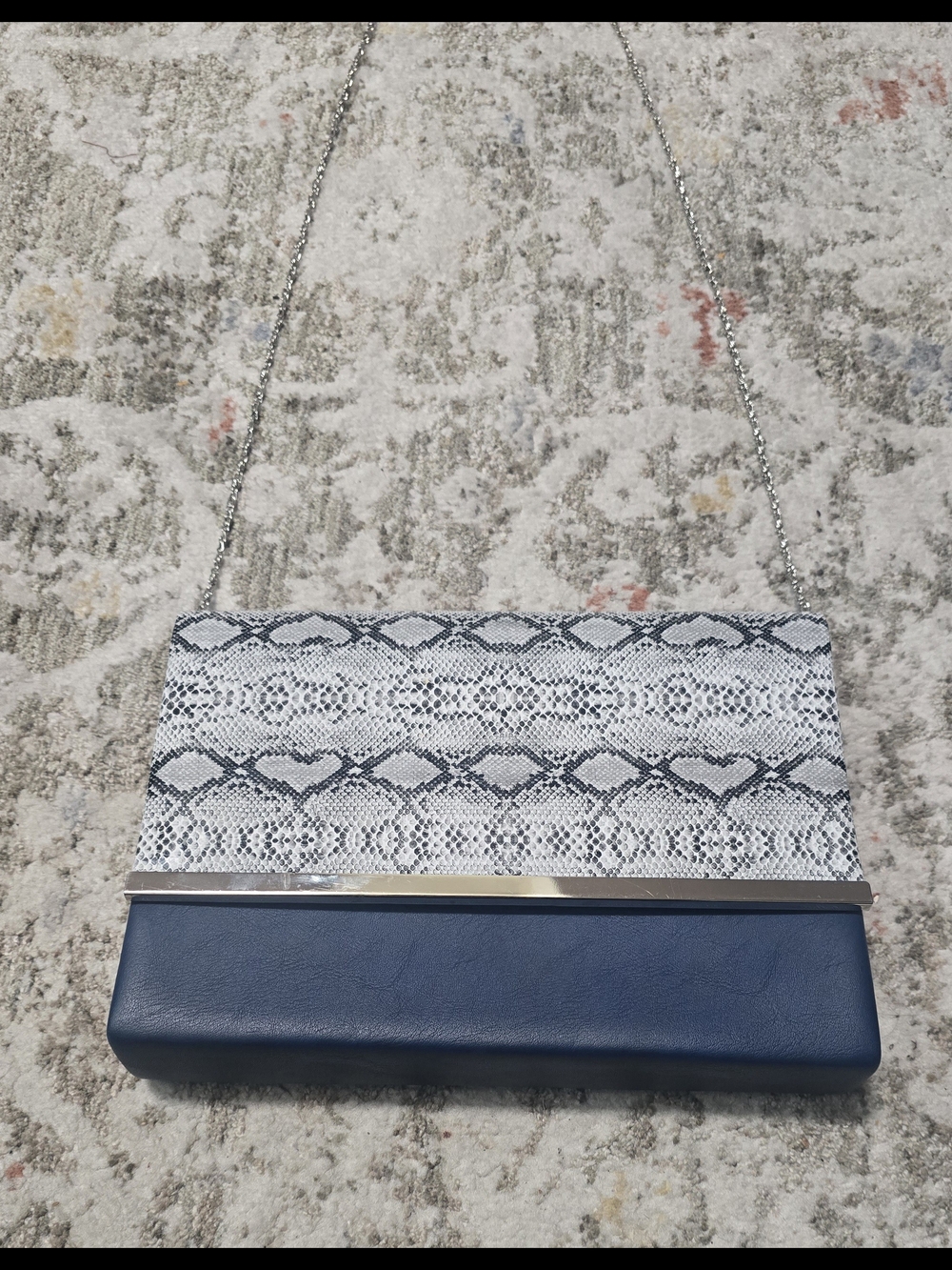 Unbranded Navy Blue, Gray Clutch Wristlet with Silver Chain Strap - Picture 13 of 17